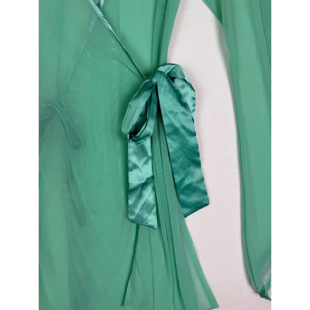 Vtg Frederick's of Hollywood Sheer Robe Mint Green Bell Sleeve RomanticSz M - Picture 4 of 9